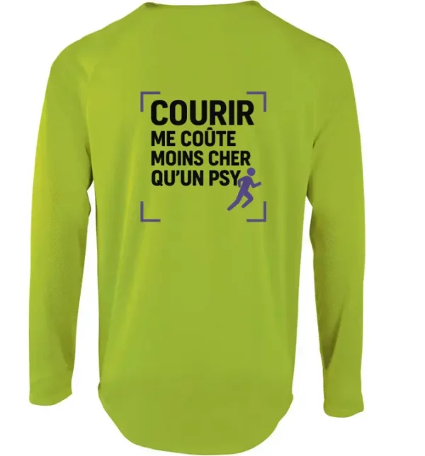T-shirt manches longues Running "Courir me coûte moins cher qu’un psy" – Image 2